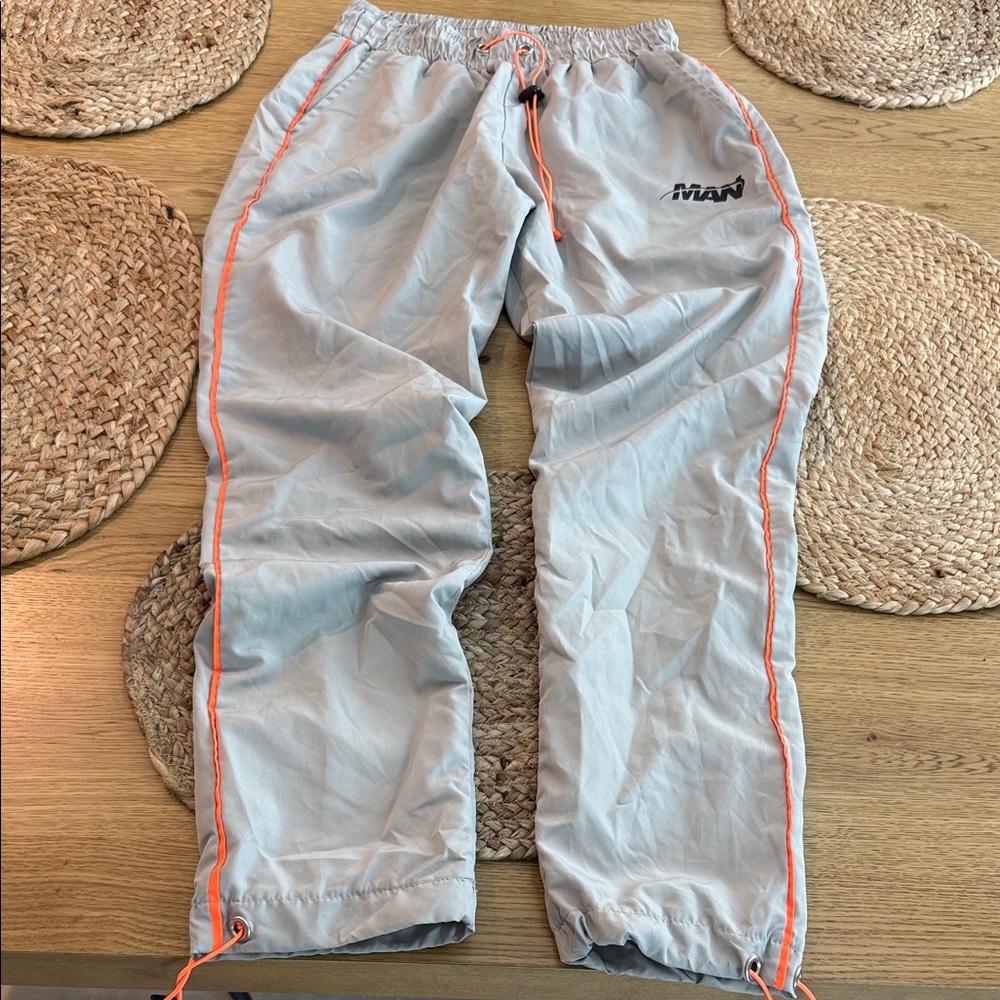 Man by boohoo man official Gray Pants with Orange Trim size medium